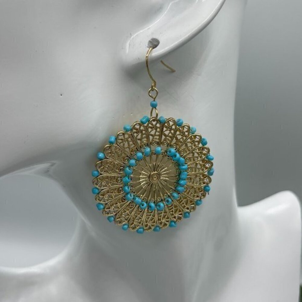 g by Gennaro Filigree Beaded Turquoise Disc Earrings